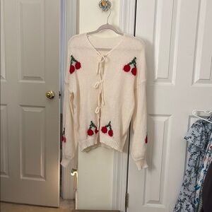 Cream Sweater with Cherry Design